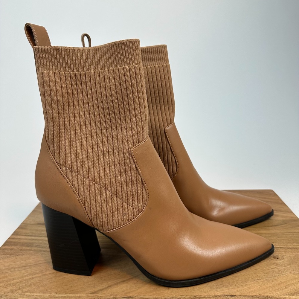 New Womens Open Edit Rafael Tan Faux Leather Stretch Block Boots Booties Size 11